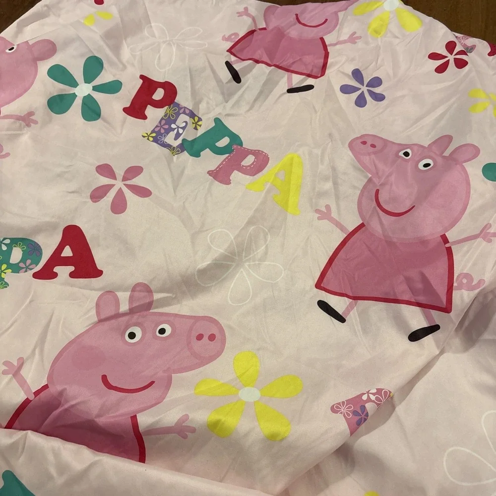 Peppa Pig Twin Sheet Set Flat Fitted Pillowcase 3 Pc Pink Kids Bedding EUC